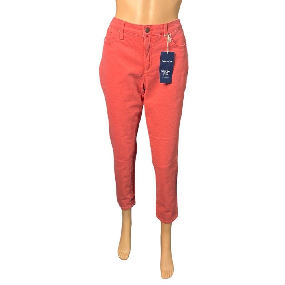 Charter Club Women's Pants 8 Coral Pink Bristol Skinny Leg Ankle Stretch NWT